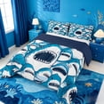 thumbnail image 2 of meiyoeat Cute Shark Full Size Comforter Sets,Kawaii Ocean Animal Bedding Comforter Set For Boys Kids,Navy Blue Reversible,3pcs, 2 of 7