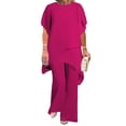 thumbnail image 6 of Joernso Women's 2-Piece Chiffon Set Casual Plus Size Wide Pant Suit Ruffle Asymmetric Layers Wedding Guest Outfit for Spring Summer, 6 of 7