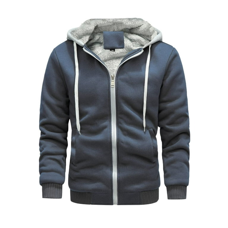 Men's Winter Hoodies Full Zip Fleece Lined Hooded Jacket Slim Fit Casual  Warm Thick Drawstring Sports Coat with Pockets