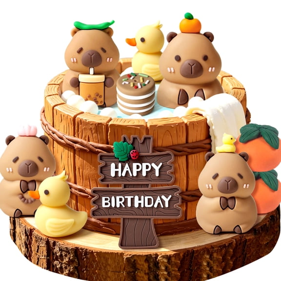 Hot Spring Birthday Decorations - Cute and Soothing Scene Party Cake Topper Set