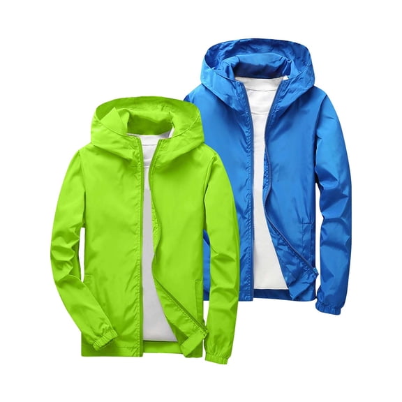 2 Pack Kids Solid Hooded Softshell Jacket Set Boys Girls Light Windproof Outdoor Coat Pockets Autumn Casual Outerwear Yellow 11-12 Years