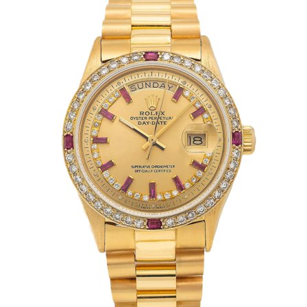 Pre-Owned Rolex Day-Date 18013 36MM Diamond Gemstone Dial And Bezel With Presidential Bracelet