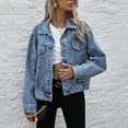 thumbnail image 3 of Vedolay Top Womens Button Down Long Sleeve Casual Denim Jacket Coat With Pockets,Blue M, 3 of 5