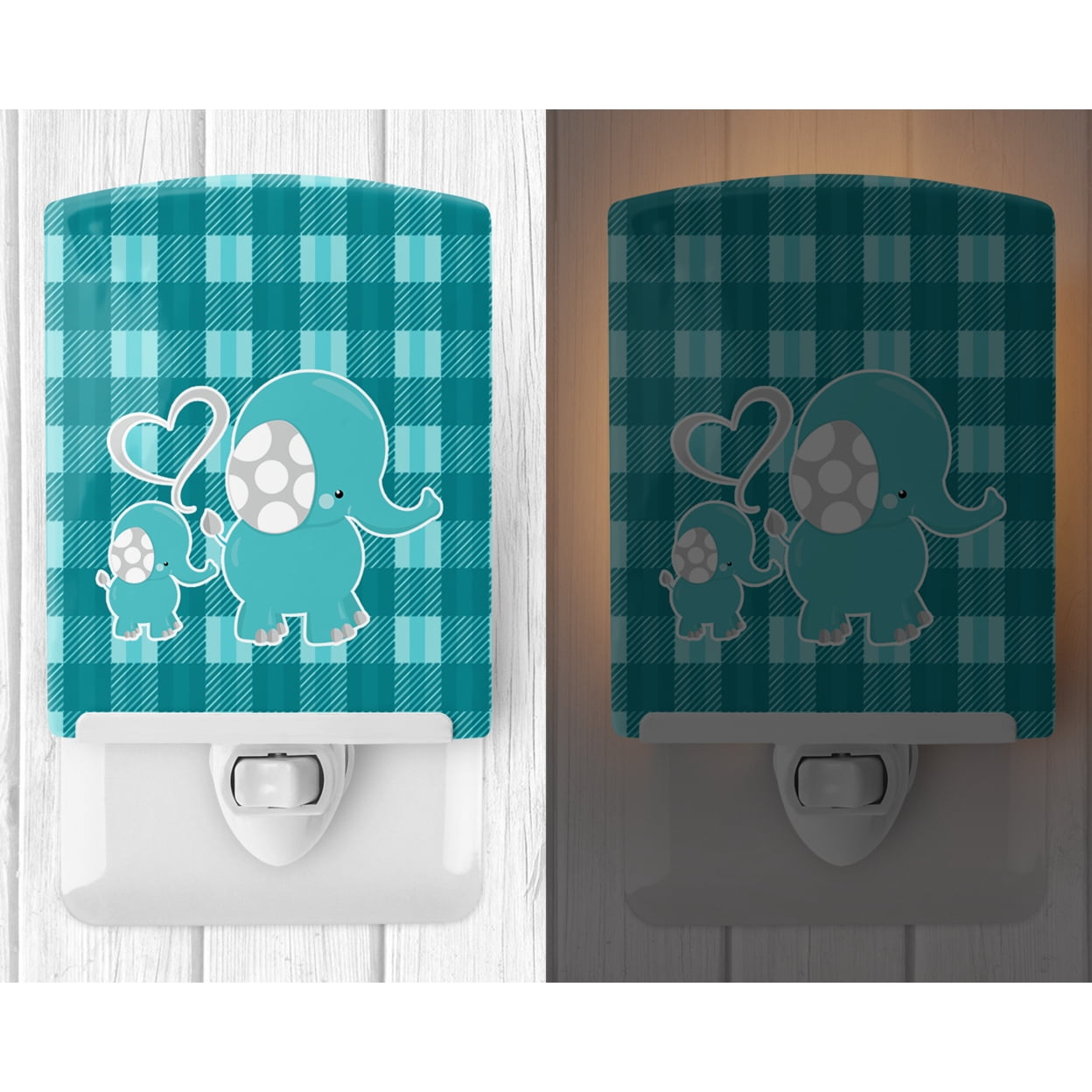 Caroline's Treasures BB6839CNL Plaid Momma and Baby Elephant Ceramic Night Light, 6x4x3", multicolor