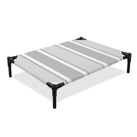 Gray White Stripes Elevated Dog Bed Lines Modern Vertical Stripes Cooling Breathable Outdoor Raised Dog Cot Bed with Metal Frame Non-Slip Feet for Medium Dog 24x20in