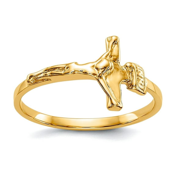 14k Yellow Gold Solid Not engraveable Polished Crucifix Ring Size 4.25-Ring - 1.6 Grams