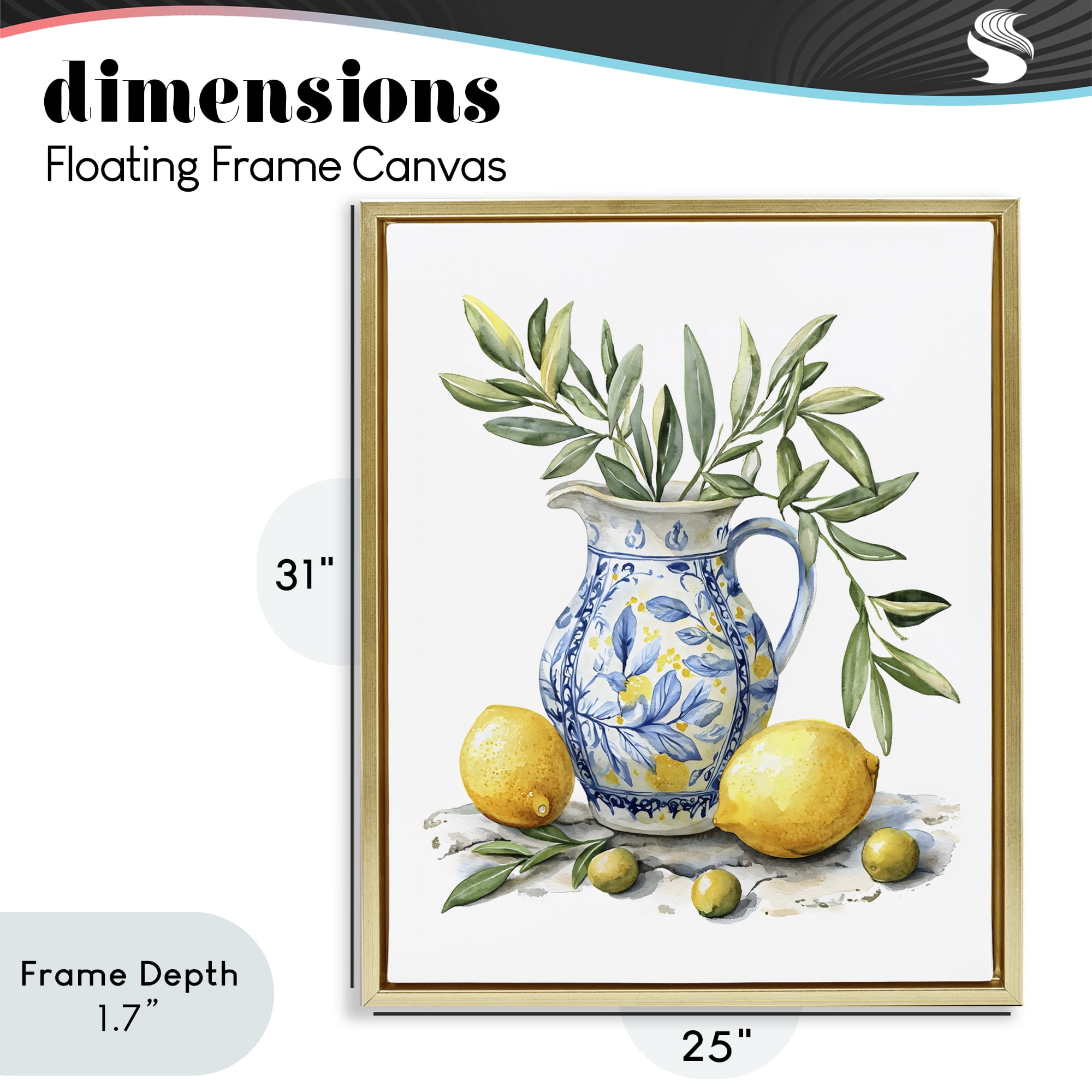 Stupell Industries Lemon & Olive Branch Still Life Gold Framed Floater Canvas Wall Art, design by LSR Design Studio