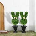 thumbnail image 4 of Easter Rabbit Shaped Topiary Trees - Set of 2 - 2ft High Easter Artificial Boxwood - Swaying Ears and Brown Bow Tie - UV-Resistant - Indoor & Outdoor Decor(3D), 4 of 9