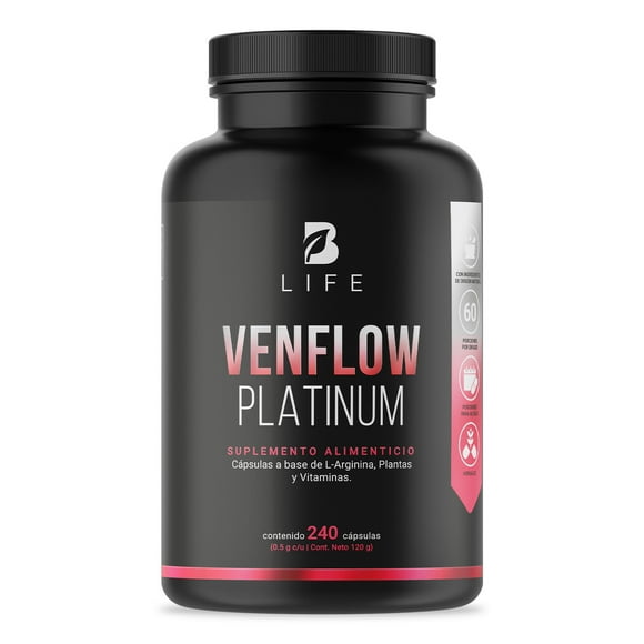 Venflow Platinum B LIFE 240 cápsulas con jengibre Ajo negro arginina Resveratrol niacina Cebolla Morada Pimienta de cayena