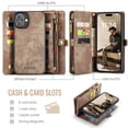thumbnail image 4 of CaseMe Leather Case for iPhone 16,2 in 1 Detachable Wallet Case with 8-Card Holder Zipper Bills Slot,Magnetic Shockproof Flip Leather Cover Zipper Pocket Phone Cases,Brown,For iPhone 16, 4 of 9