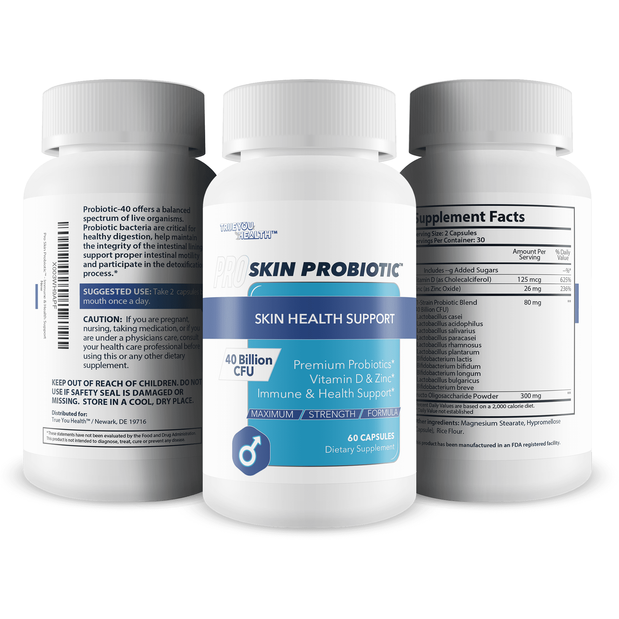 Pro Skin Probiotic - Skin Health Supporting Probiotic with Immune Support - Promote Healthy Skin Microbiome from Inside Out - Health Starts in the Gut - Support Reduced Breakouts, Redness, Puffiness