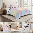 thumbnail image 6 of Twin XL Quilt Set 68''x98'', Colorful Plaid Lightweight Bedspread Coverlet Set with 2 Pillow Shams, Modern Pink Blue Yellow Stripes Checked Breathable All Season Quilt Bedding for Dorm/Guest Room, 6 of 9