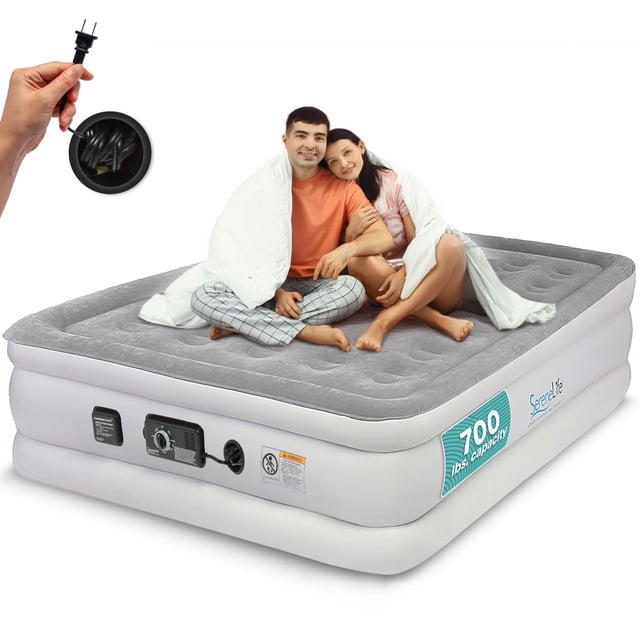 SereneLife Colchón Elevado de 18 Pulgadas con Bomba incorporada, inflado eléctrico automático, Duradero, Cama de Aire con Suave