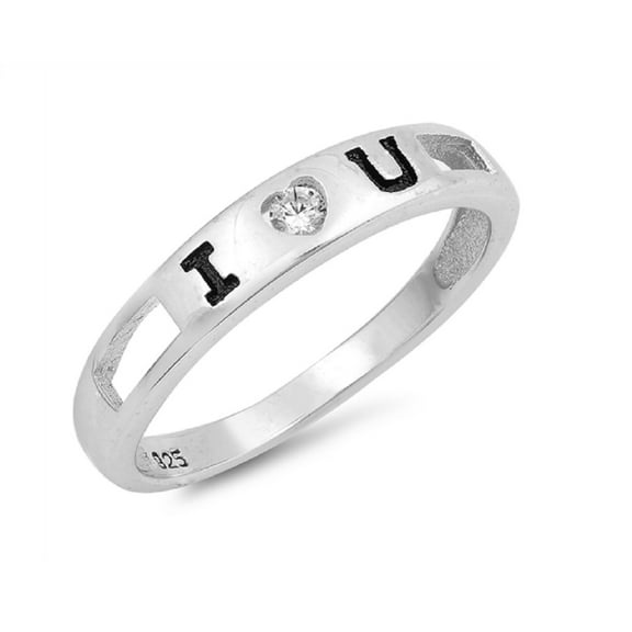 Clear Cubic Zirconia I Love You Band Ring Sterling Silver