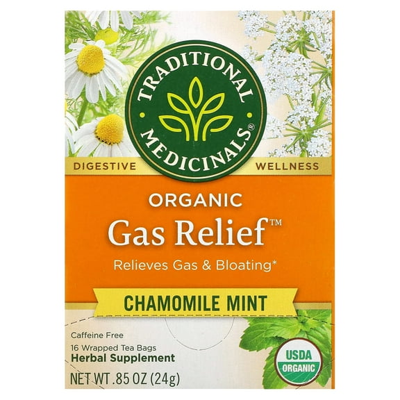 Traditional Medicinals, Organic Gas Relief, Chamomile Mint, Caffeine Free, 16 Wrapped Tea Bags, 0.05 oz (1.5 g) Each Pack of 4