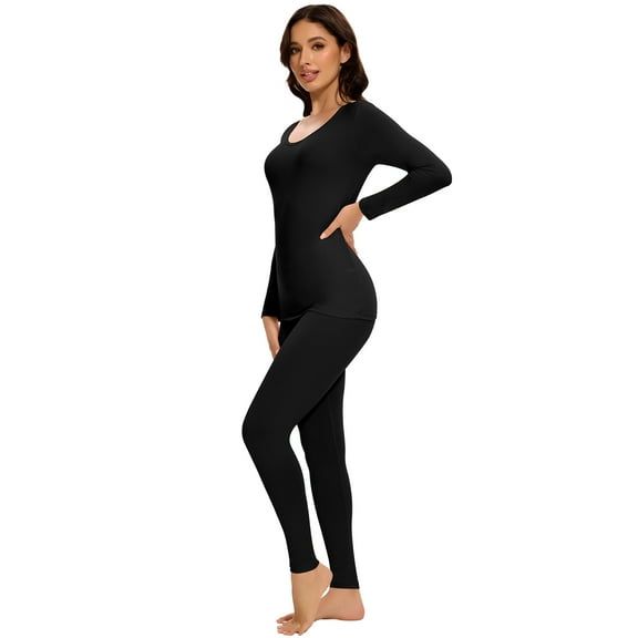 COMFREE Thermal Underwear for Women Long Johns Set Crew Neck Long Sleeve Suit Thin Base Layer Top and Bottom