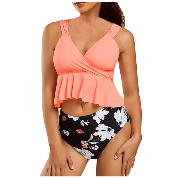 Bikini sin espalda con estampado de bloques de colores cómodo para mujer, traje de baño de una pieza, conjunto de ropa de playa OAVQHLG3B Store lin121212