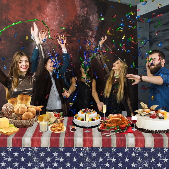 PATLOLLAV 1 Pcs Disposable Tablecloth, Patriotic USA Flag Pattern PE Tablecloth 4th of July Decoration for Independence Day Memorial Election Events Party Picnic, 108"Lx54"W