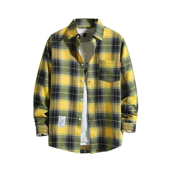 Rinsvye Men's Casual Printed Shirt Mens Bodysuit Shirt Autumn and Winter Long Man Jumpsuit Sleeved Single Breasted Lapel Long N Plaid Shirt