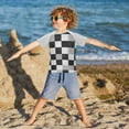 thumbnail image 3 of FORMRS Boys Rash Guard with Short Sleeves UPF 50+ Swim Shirts Sizes 3-12T, Black and Gray Plaid Pattern, 3 of 6