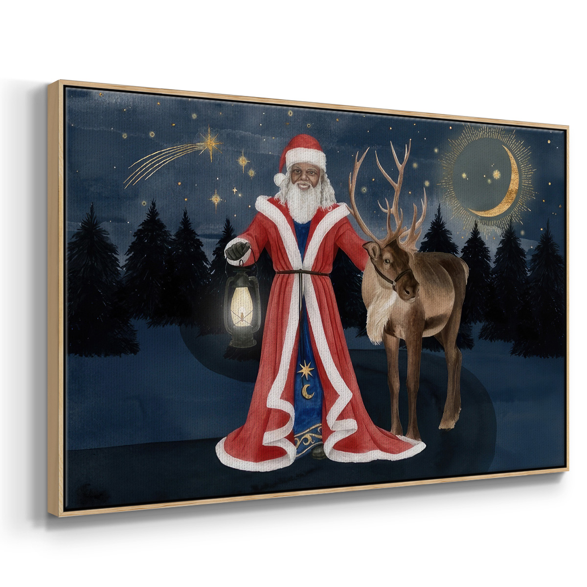 Celestial Christmas Collection A - Framed Gallery Wrapped Holiday Canvas - 17 x 25 - Natural Wood Frame