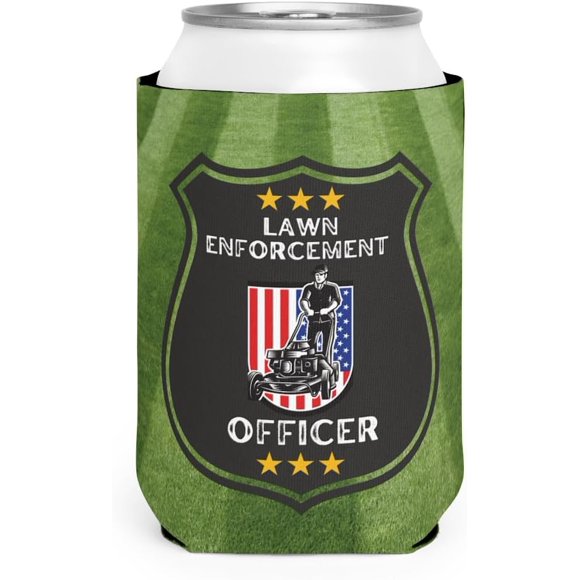 Lawn Enforcement Officer Beer Sleeve – Funny Lawn Care Gift for Dad – Neoprene Can Insulator for 12oz and 16oz Cans – Double-Sided, Durable, Outdoor Father's Day Gift