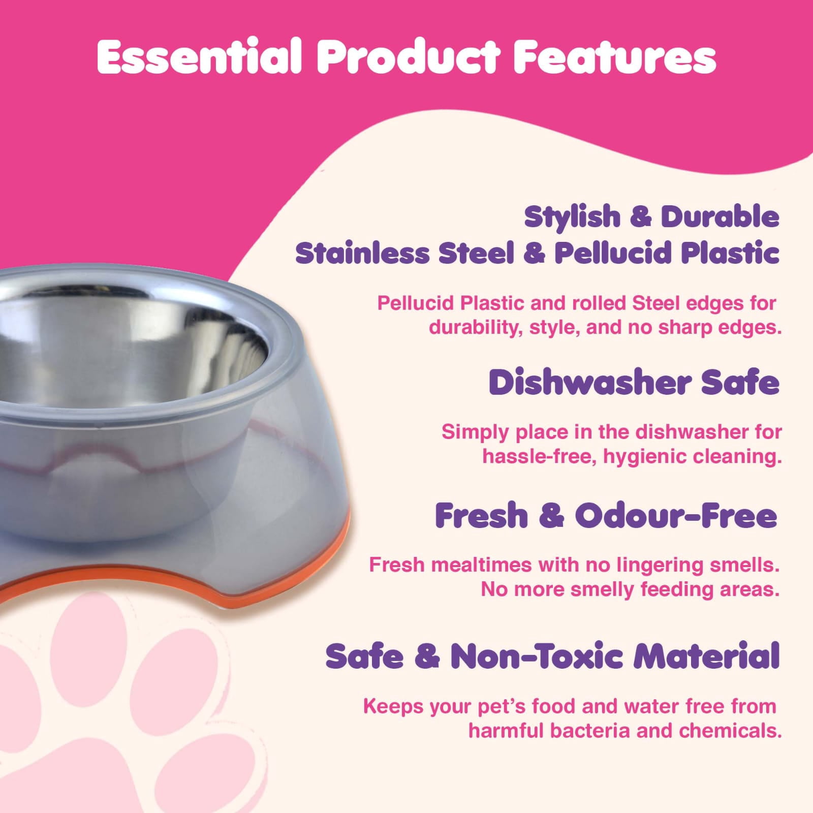 Happinesque 1Pc Stainless Steel Dog & Cat Bowl with Pellucid Plastic, Anti Skid, Non Tip, 8 Cups (Gray)