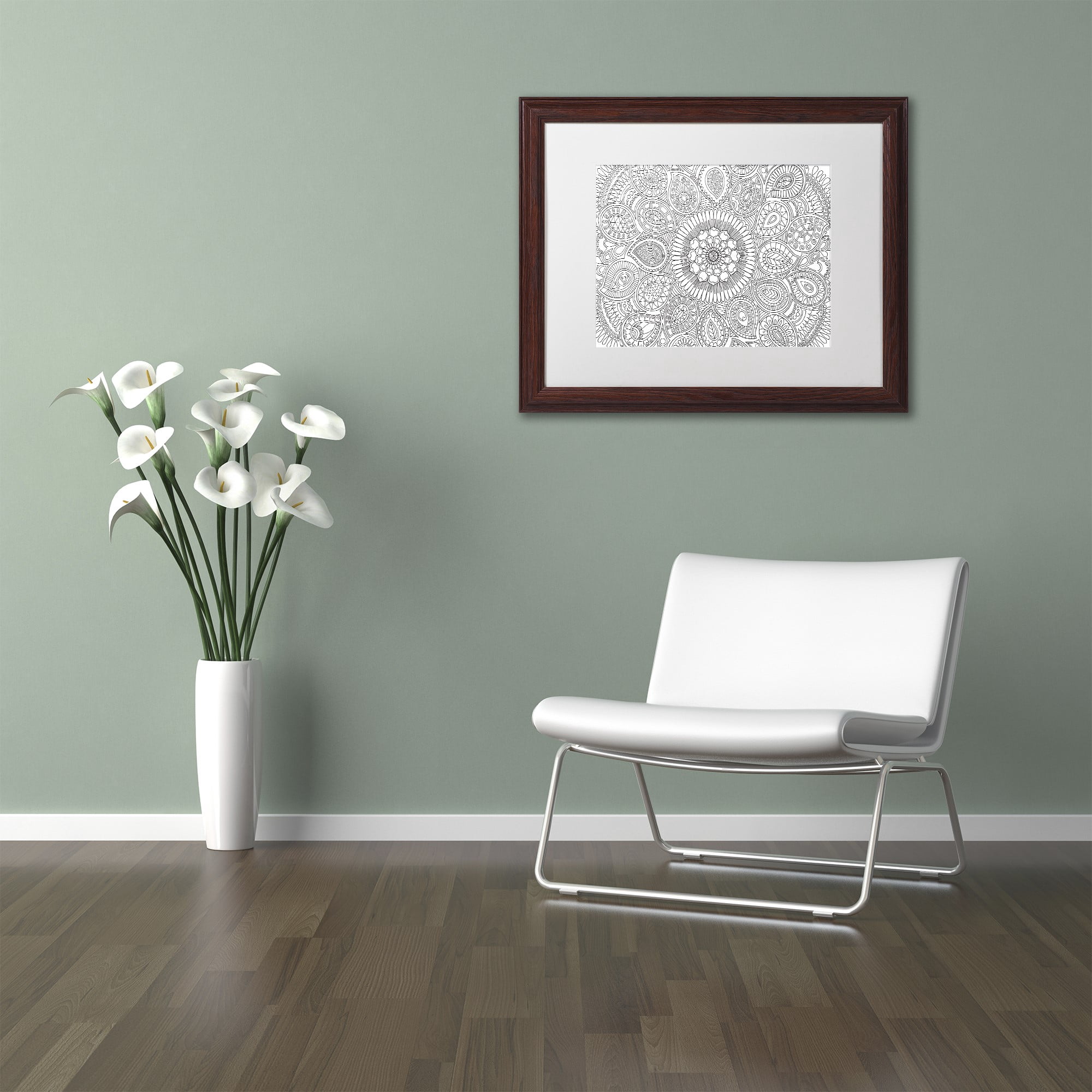 Trademark Fine Art "Paisley Mandala" Canvas Art by Hello Angel, White Matte, Wood Frame