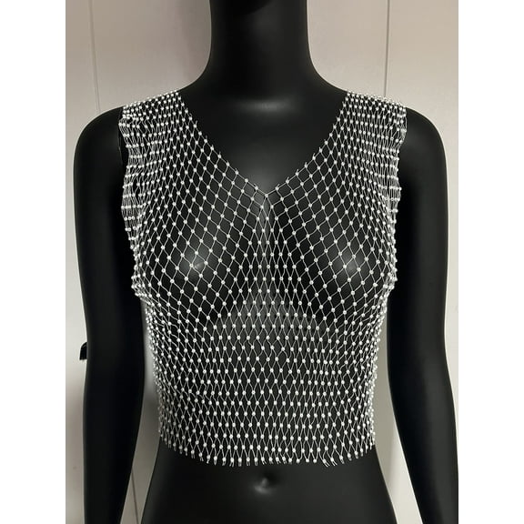 Sexy T Shirt Shiny Rhinestone Fishnet Women Tank Tops Y2K Mesh See Through Crop Top Summer Beach Cover Up Tee Party Nightclub Unisex Men Clothing Fashionable Sparkle Hollow Out Vest Elegant Piece