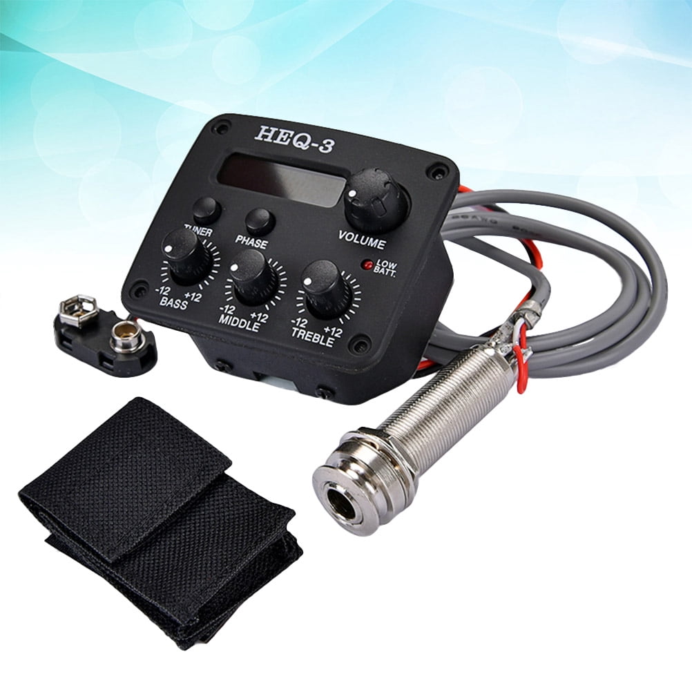 FRCOLOR Acoustic Guitar Preamp 3 Bands EQ Equalizer Pickup Amplifier Guitarra Preamp Piezo Pickup with LCD Tuner Guitar Parts Accessories (Black)