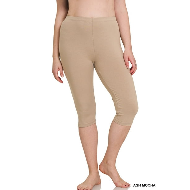 Zenana Premium Cotton Capri Knee Length Leggings Multiple Solid Colors Womens Sizes S3X