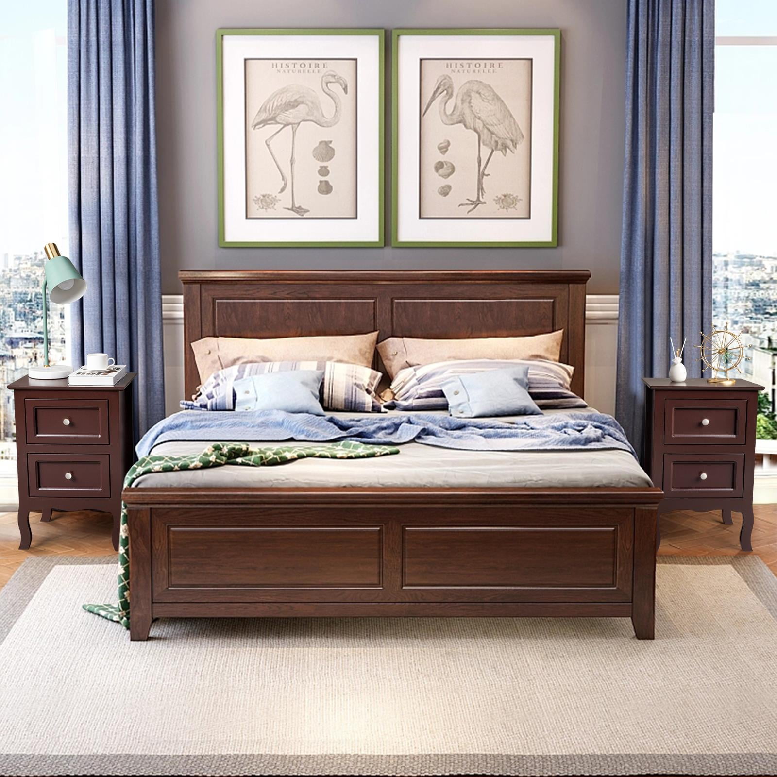 Ktaxon 2pc Nightstand End Table with 2 Drawer Bedside Table,Wood Accent Table, Brown