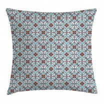 Vintage Throw Pillow Cushion Cover, Ethnic Antique Floral Pattern Italian Majolica Style Ornate Illustration, Decorative Square Accent Pillow Case, 16 X 16 Inches, Light Blue Red Green, by Ambesonne