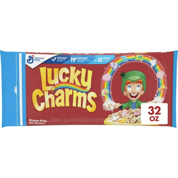 Lucky Charms Gluten Free Cereal with Marshmallows, Kids Breakfast Cereal Bag, 32 oz(pack of 4)