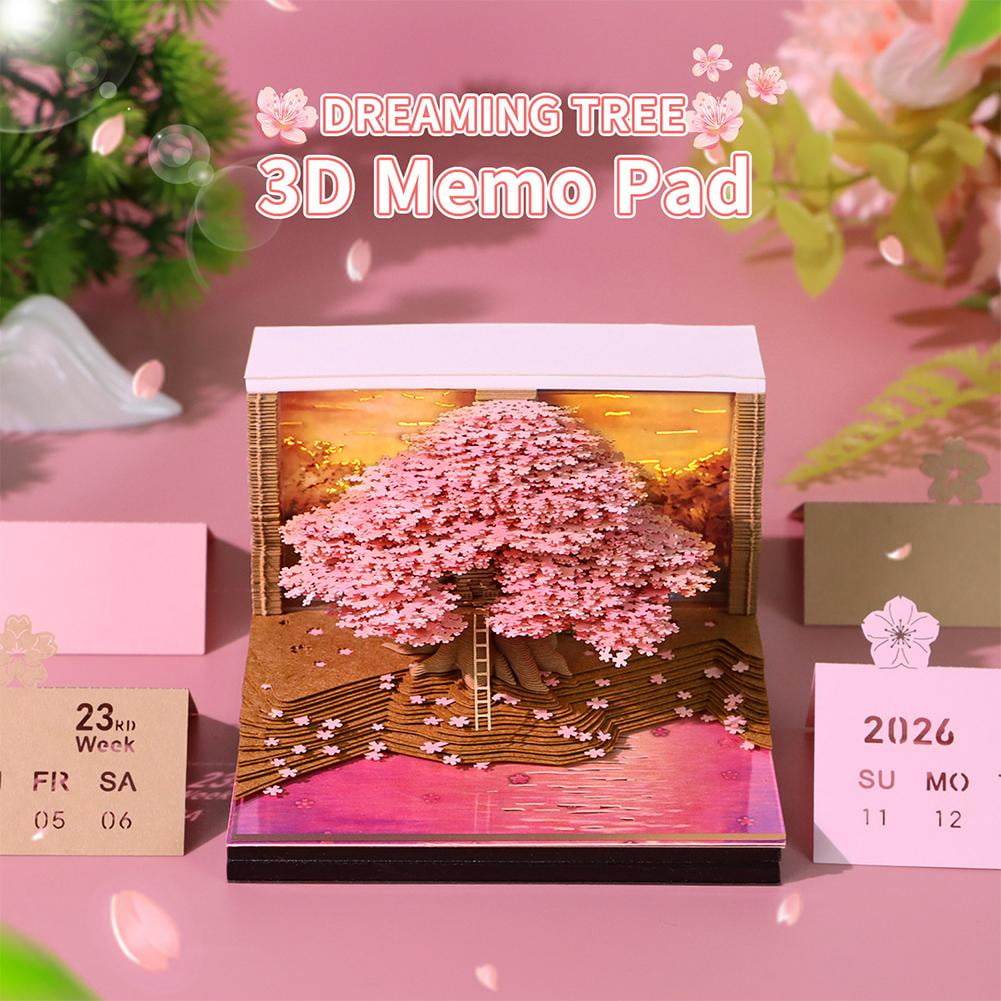 ZOUBAOQ 3D Calendar 2026,3D Time Piece Calendar 2026, Blossom Design 3D Notepad Paper Sculpture Artwork,Exquisite Creative Non Stick Sticky Note DIY Post Notes for Office Home Gifts Ornaments