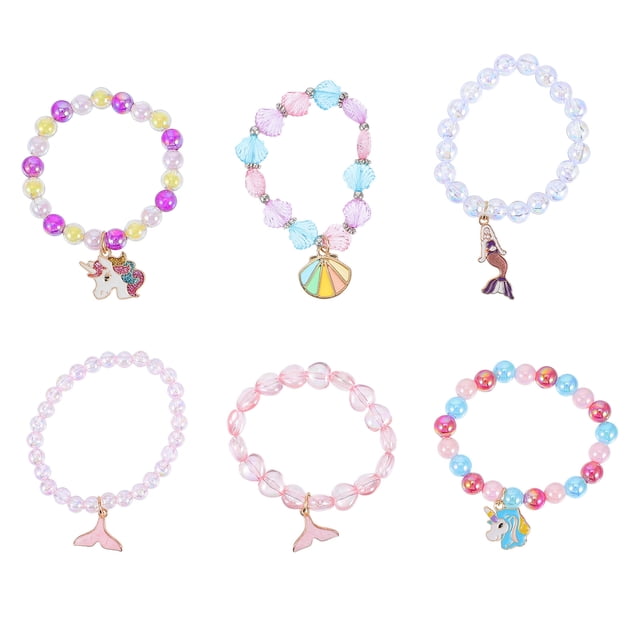 Pulseras con cuentas acrílicas de 6pcs con el favor de la fiesta colgante unicornio para las niñas de los niños