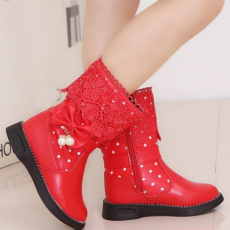 

Winter Velvet Long Sleeve Girls Boots for Red High Top Shoes Fashion Flowers Plus Warm Non Slip Breathable Nude Women
