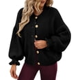 thumbnail image 1 of Suéter PRETTYGARDEN 2025 con Volantes, Abierto al Frente, Tejido Grueso, Negro, Talla S, 1 of 5