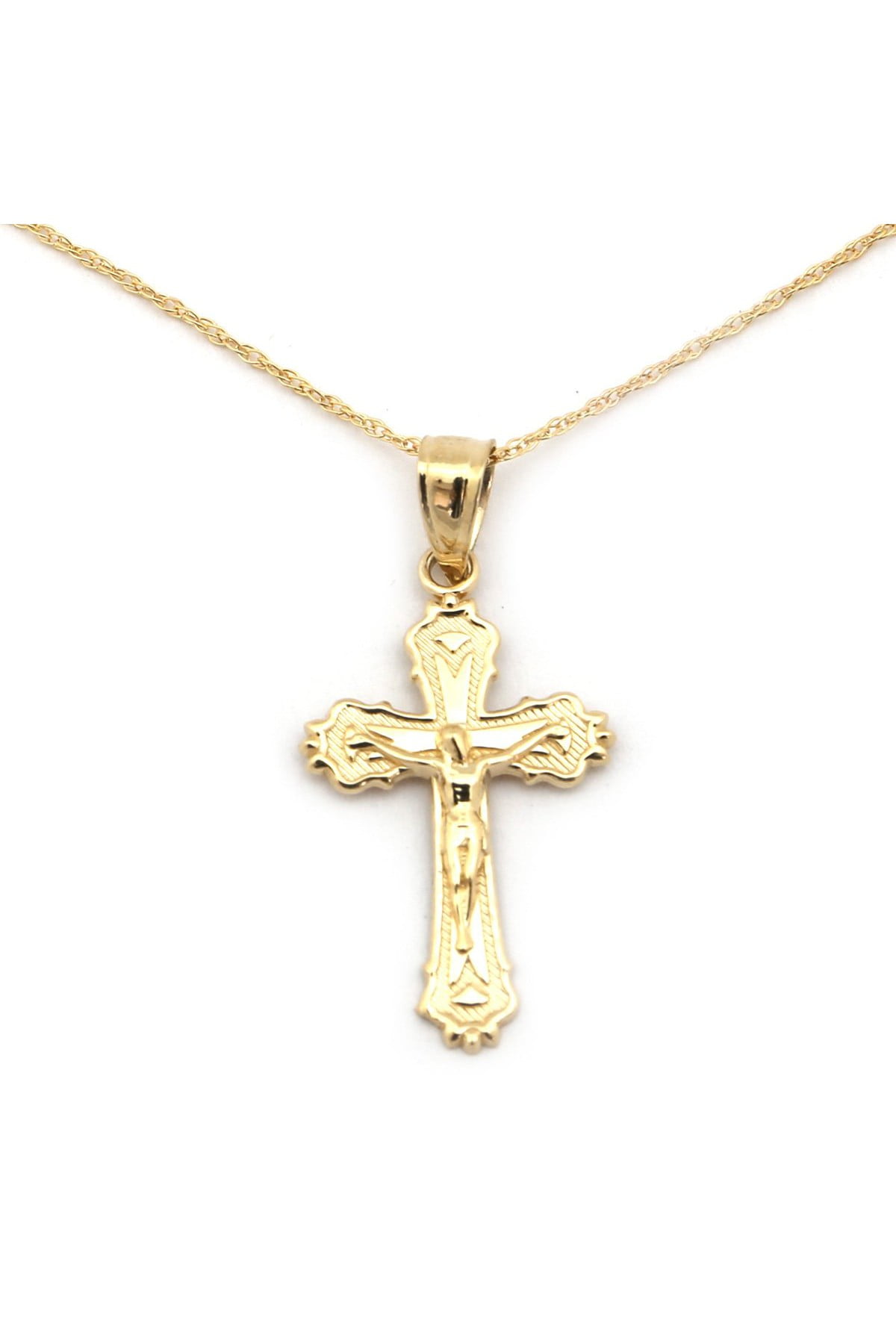 Beauniq 14k Yellow Gold Crucifix Cross Pendant Necklace 13" 15" 16" 18" 20" 22" by