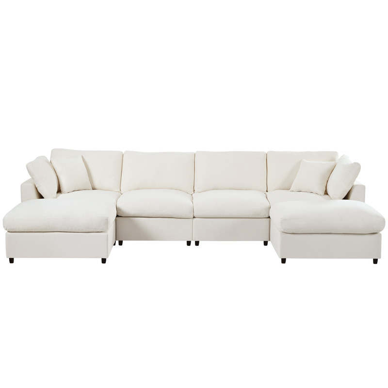 U-Shaped Modular Sectional Sofa with 2 Movable Ottomans, 128'' Chenille Upholstery Sofa Couch, 6-Piece Configurable Couch, Deep Seat Sofa for Living Room, Home Theater
