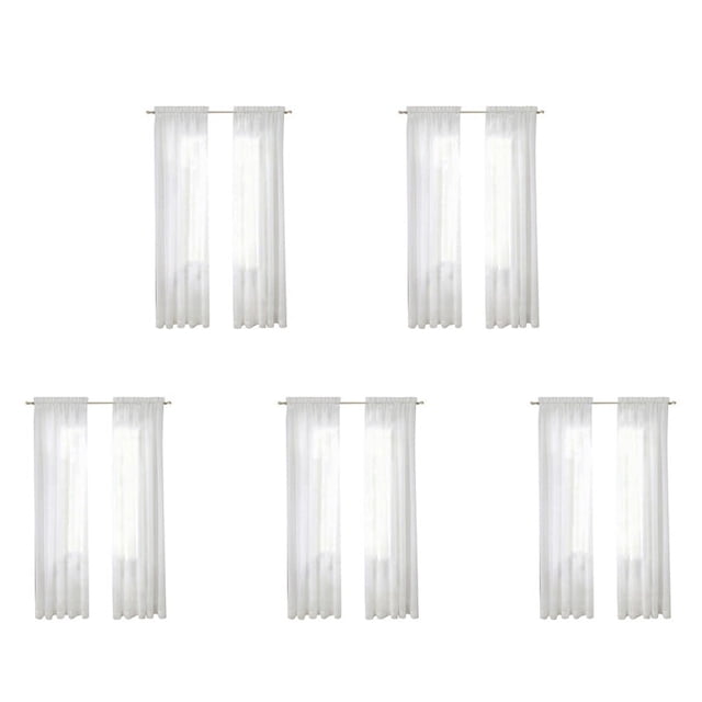 Cortinas transparentes blancas para ventana, 90 pulgadas de largo, 10 paneles, cortinas transparentes blancas, panel básico con bolsillo para varilla