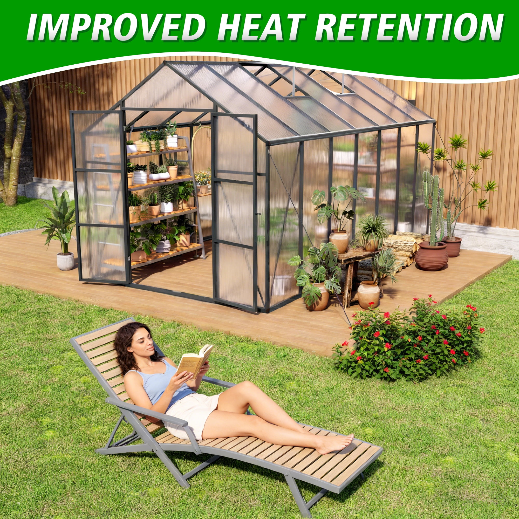 8x14FT Greenhouse Kit, Outdoor Heavy Duty Walk-in Greenhouse, Aluminum Frame with Vent, for Backyard or Garden, Black