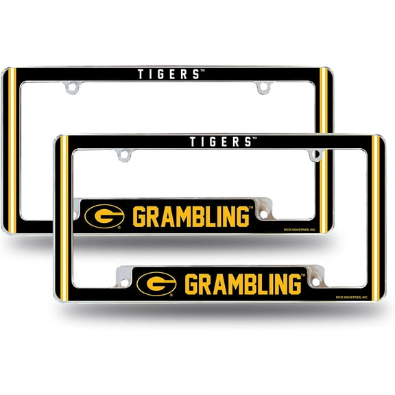 Grambling State Tiger's (Set of 2) Chrome Metal License Plate Frames with Bold Full Frame Design