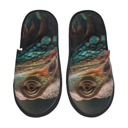 

Yiaed Realistic Colorful Chameleon Print Unisex House Slippers Slip on Warm Shoes Indoor Outdoor with Anti-slip sole-Large