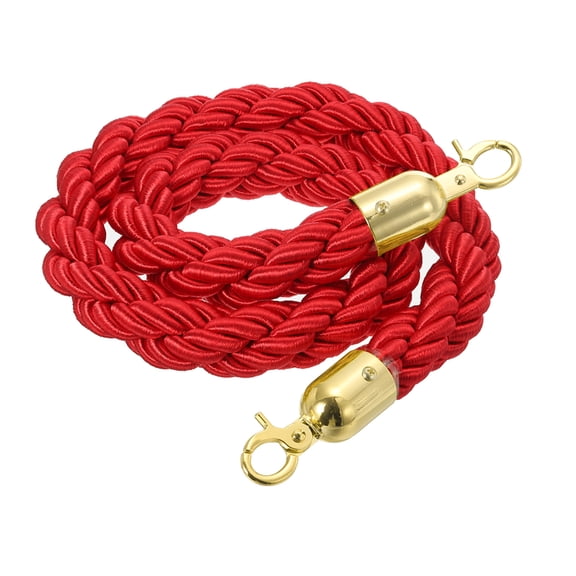 Uxcell Twisted Stanchion Rope, Barrier Rope Twisted Post Ropes with Snap Hooks for Posts Stands Queue Crowd Control Red Golden 5 Ft