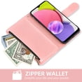 thumbnail image 5 of Compatible with Samsung Galaxy A03s US Version 5G 2022 Wallet Phone Case and Tempered Glass Screen Protector Flower Faux Leather Flip Credit Card Holder Stand Zipper Cell Cover for A037U Women Pink, 5 of 9