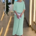 thumbnail image 2 of Inleife Two Piece Sets for Women Spring And Summer Women Elegant Solid Casual Short Sleevele Round-Neck Blouses Shirts Long Pant Sets Green Sizes L, 2 of 6
