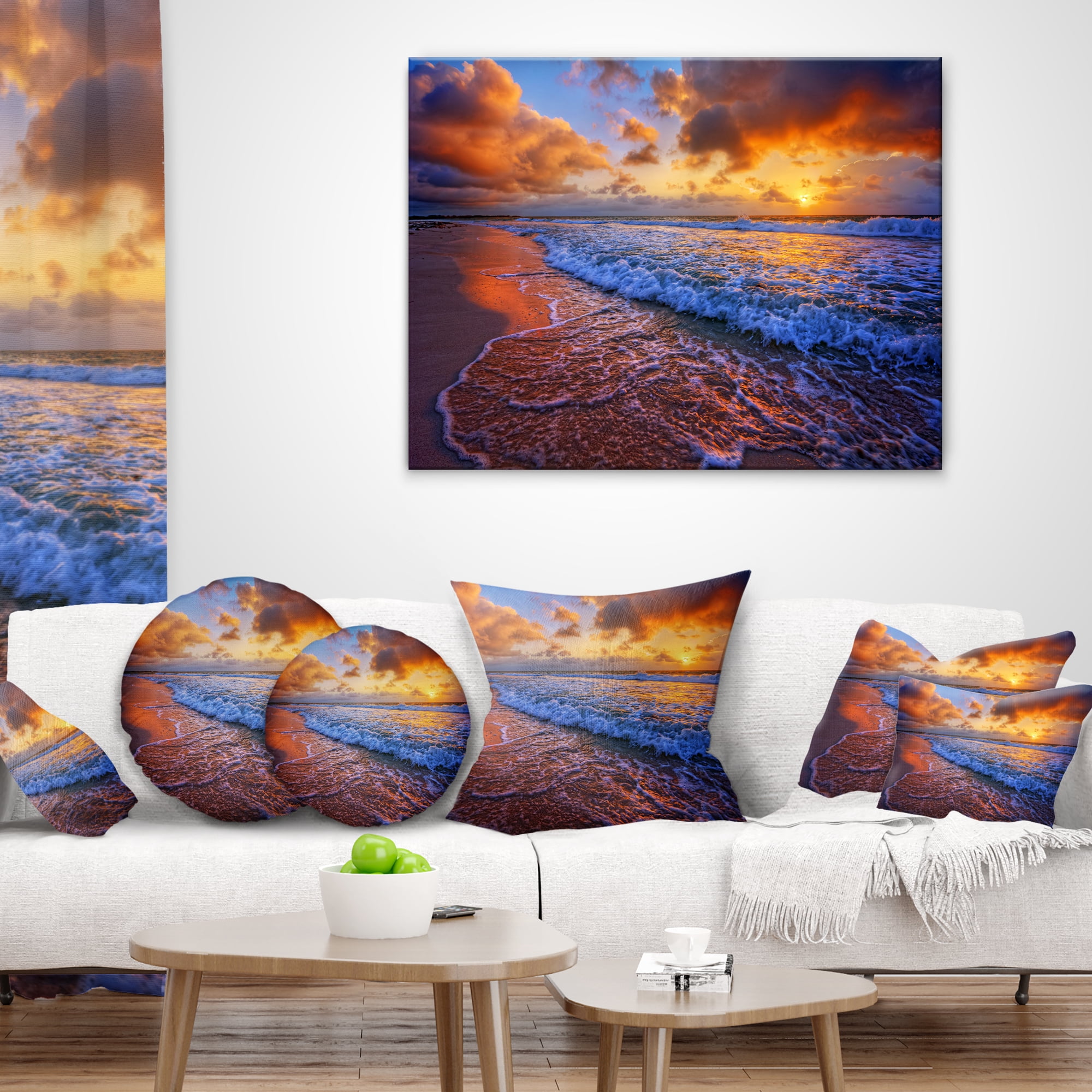 Designart Beautiful Waves under Cloudy Sky - Seashore Throw Pillow - 18x18