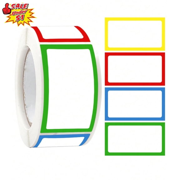 Qocolcyl Under $1 Colorful Plain Name Tag Labels Stickers Roll - 250 Stickers, 1.8x1 Inch, Colorful Border Name Tags for Office, Meetings, Home, Events & Parties