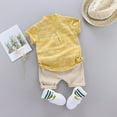 thumbnail image 4 of GYRATEDREAM Toddler Baby Boy Letter Short Sleeve Button Down Shirt & Shorts Set Summer Outfits 3 Months-1 Year, 4 of 12